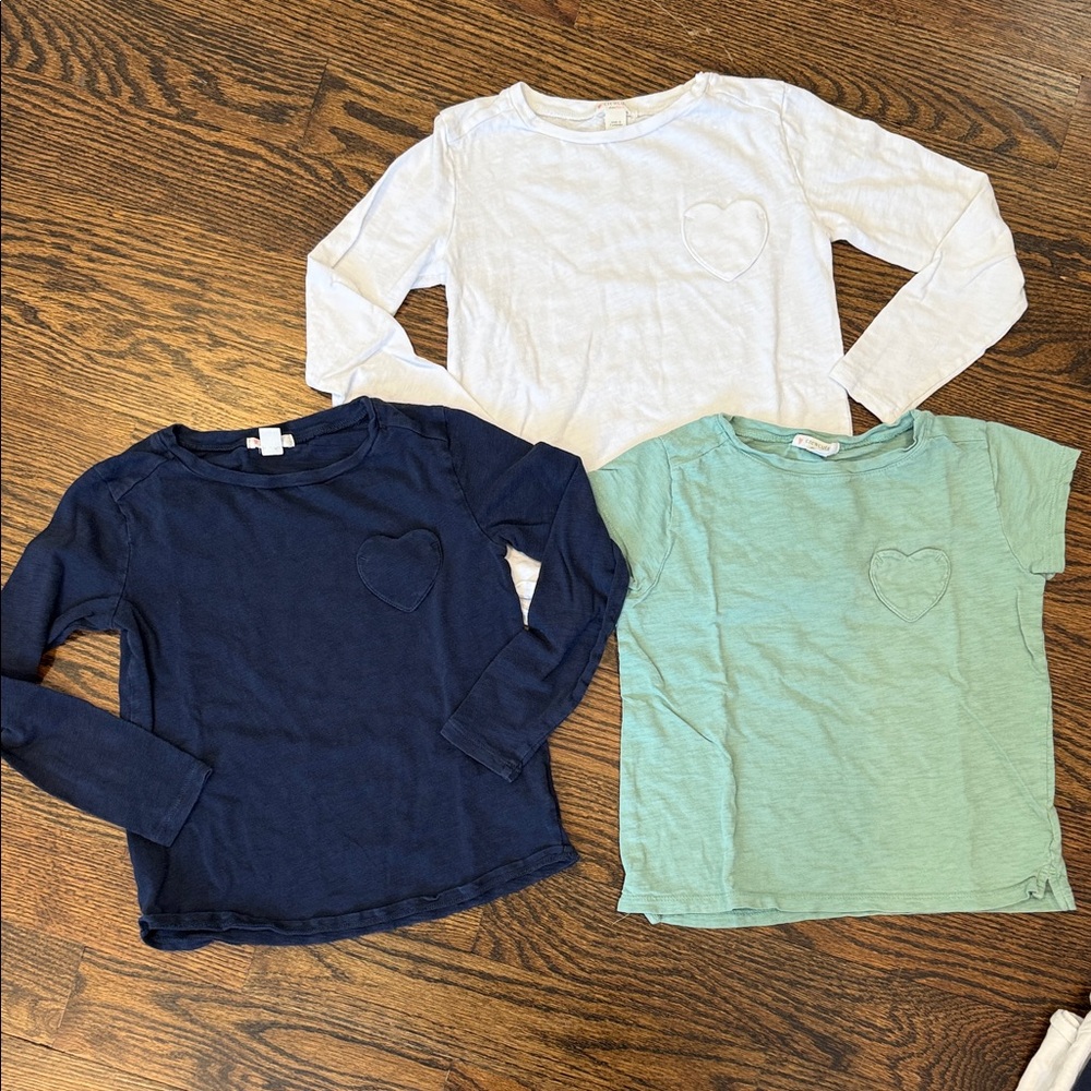 Set of Crew Kids Heart Pocket Shirts - Heritage White, Navy, Mint Green 6-7